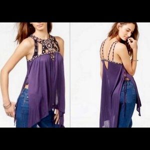Free People Embroidered Tunic Blouse, Purple